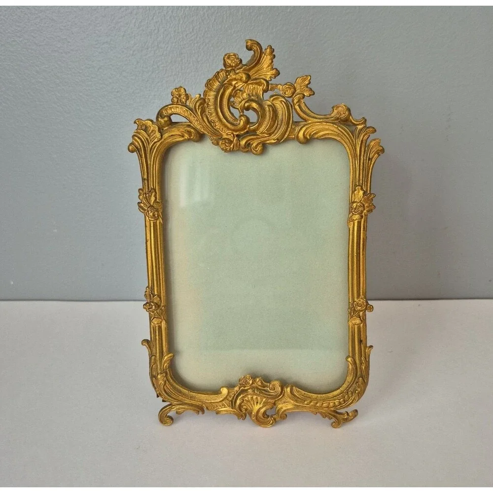 Royal M Mfg Co Gold Brass Ornate Wild Roses Rococo Picture Frame Vintage 1904